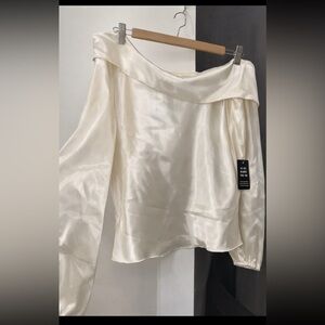 XL Express Ivory Asymmetric One-Shoulder Blouse | Satin Look | NEVER Worn